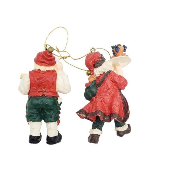 VTG Christmas Ornaments 2pc Resin Santa Claus Toy Shop Chef Reading Book 3" - Picture 4 of 6